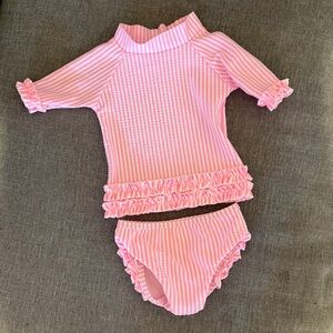 Ruffle Butts Baby Girl Pink Striped Swim Set